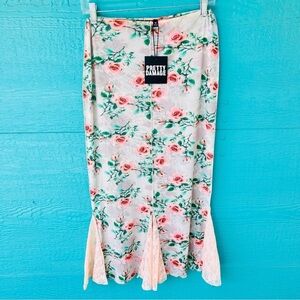 Y2K FISHTAIL SHEER MESH FLORAL LACE INSERT FAIRY MAXI SKIRT SIZE MEDIUM N…